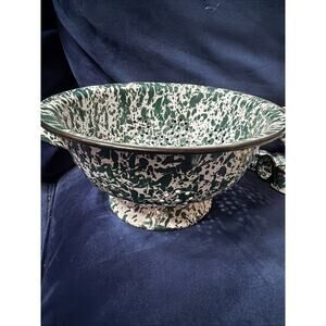Enamelware Dark Green Splatter Large 11 1/2" Diameter Colander